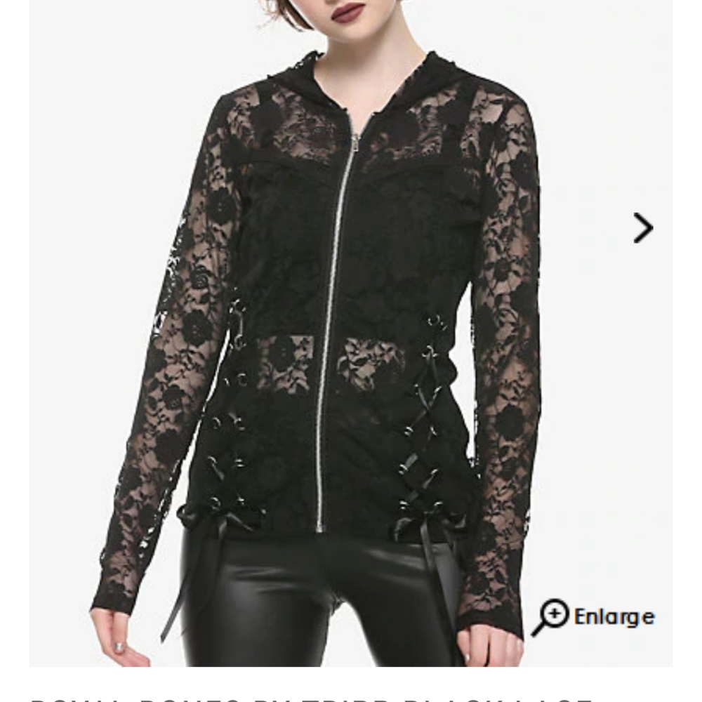 Black Lace Zip Up Hoodie Size XL